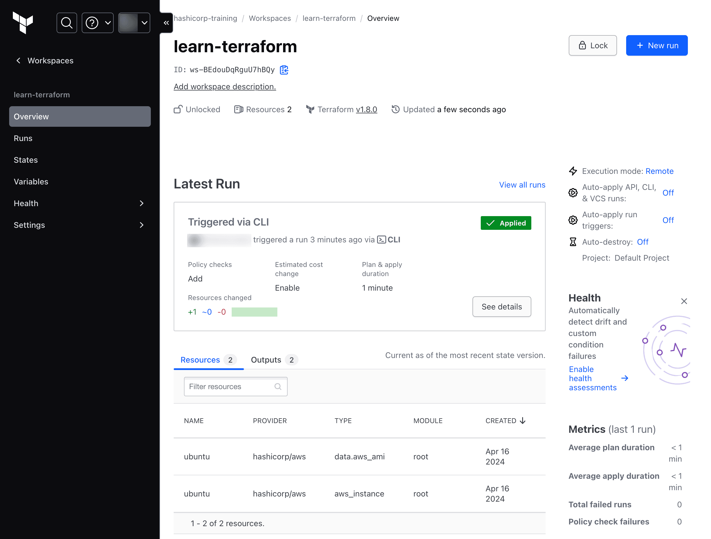 HCP Terraform Workspace overview